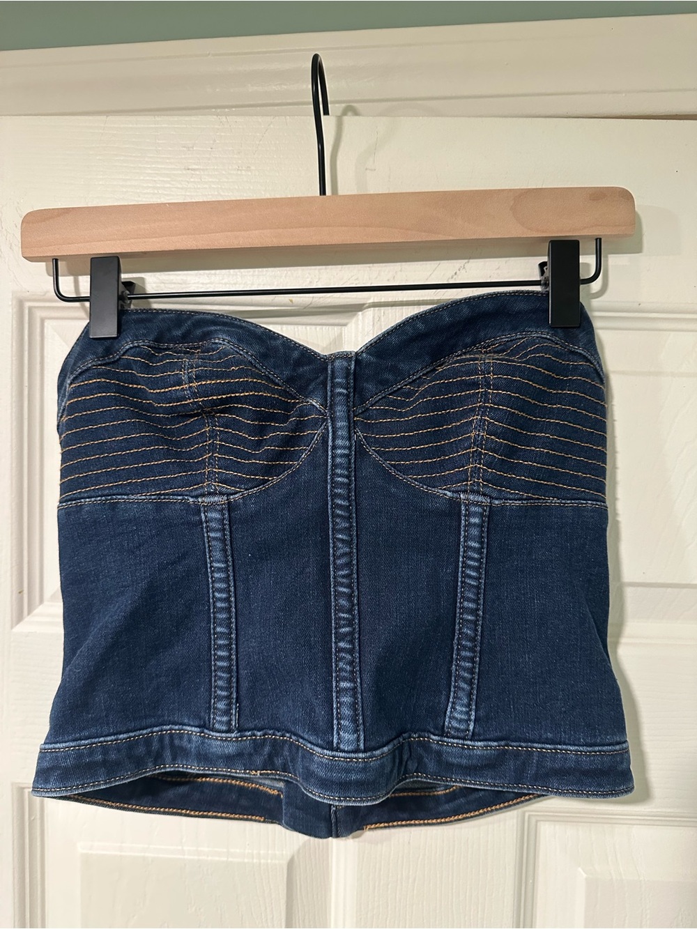 Express Dark Wash Denim Strapless Corset Bustier Top